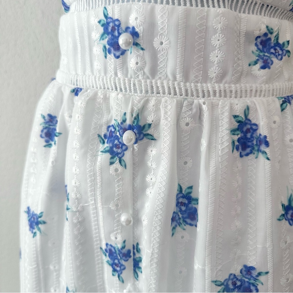 Floral Blue and White Embroidered Maxi Dress - Picture 4 of 11